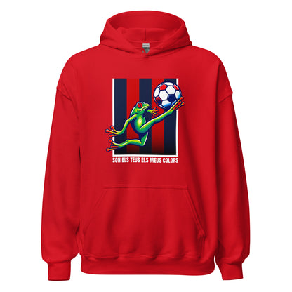 Sudadera capucha roja Levante equipo fútbol Son el teus els meus colors con granota front