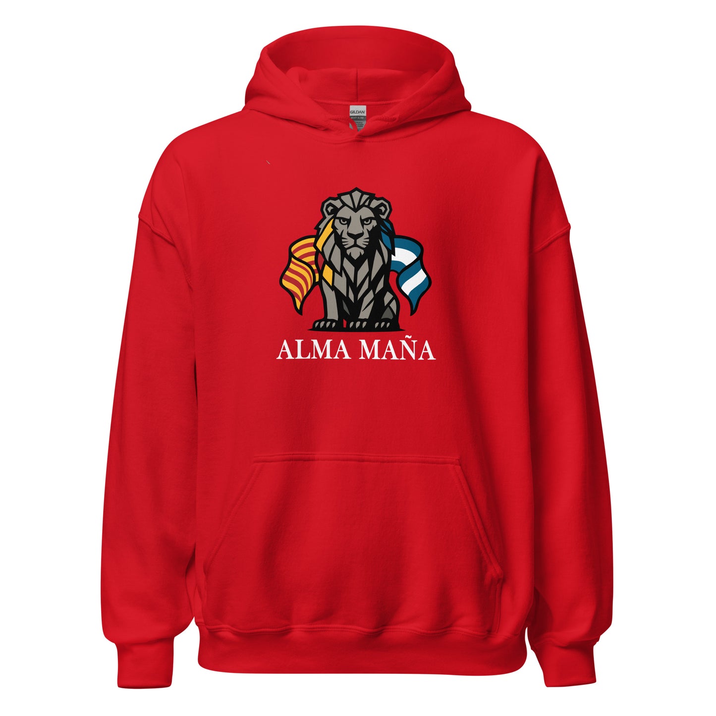 Hoodie Zaragoza roja equipo fútbol Alma Maña con imagen león front