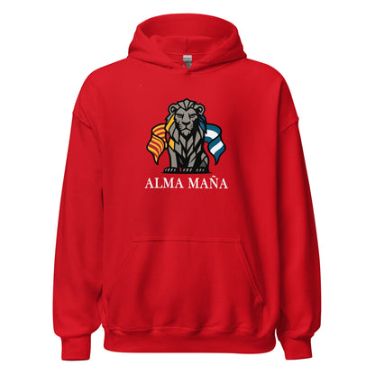 Hoodie Zaragoza roja equipo fútbol Alma Maña con imagen león front