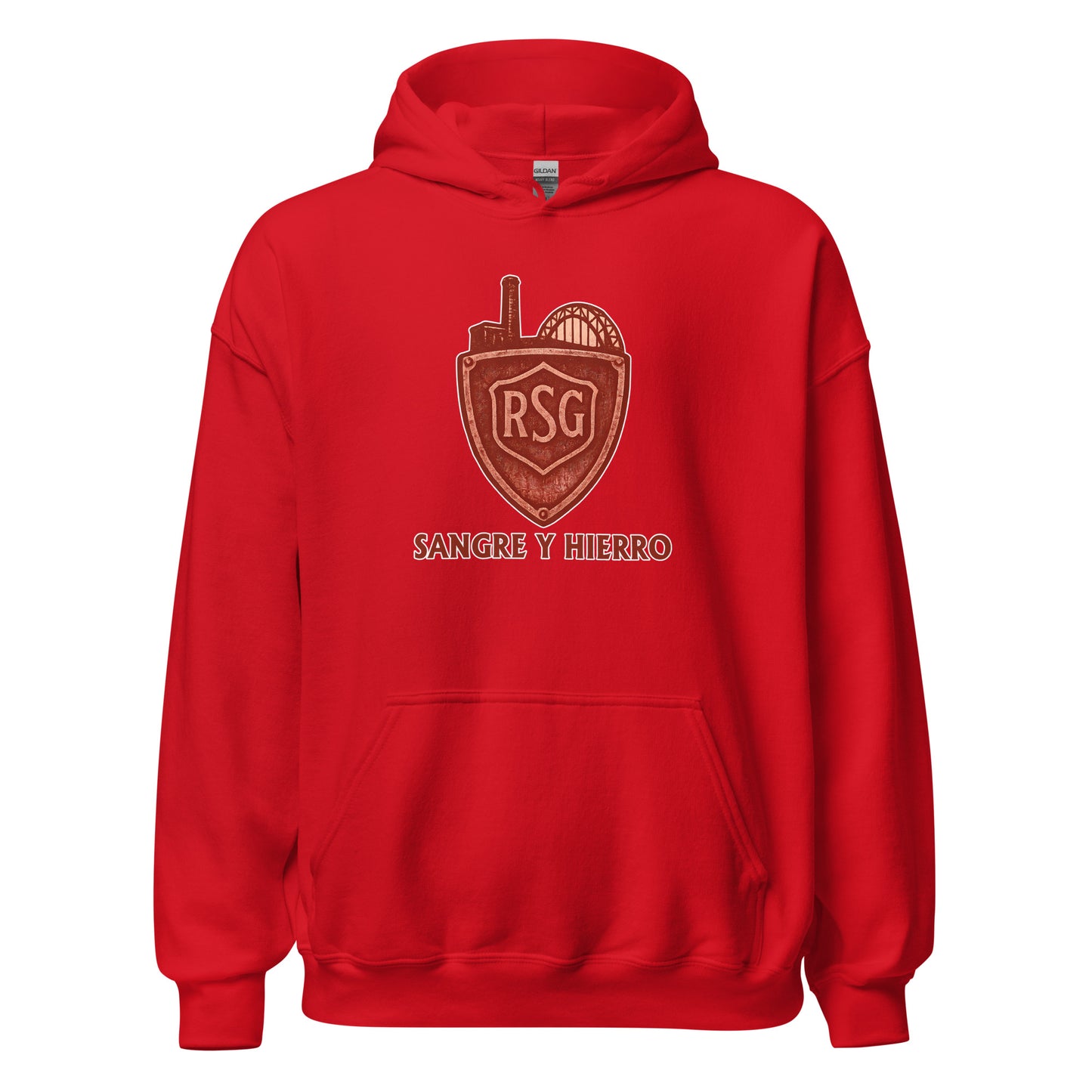 Hoodie Sporting Gijón rojo equipo fútbol Sangre y Hierro front