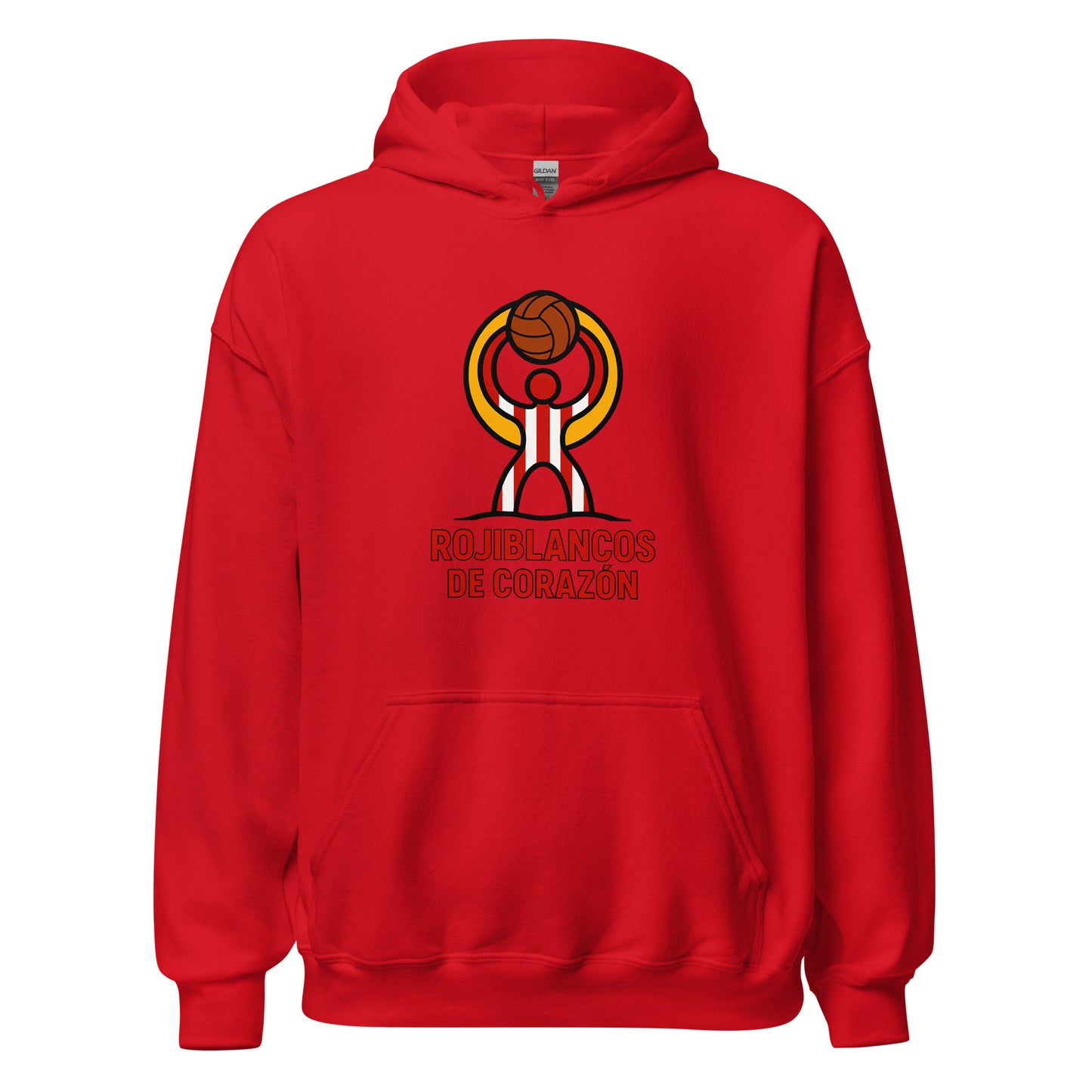 Hoodie Almería rojo equipo fútbol Rojiblancos de Corazón front