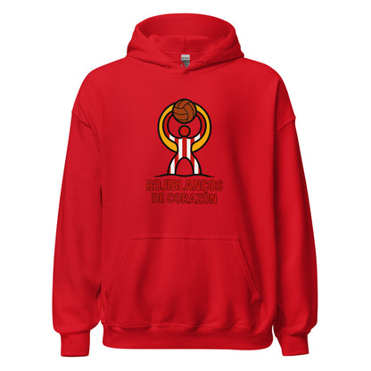 Hoodie Almería rojo equipo fútbol Rojiblancos de Corazón front