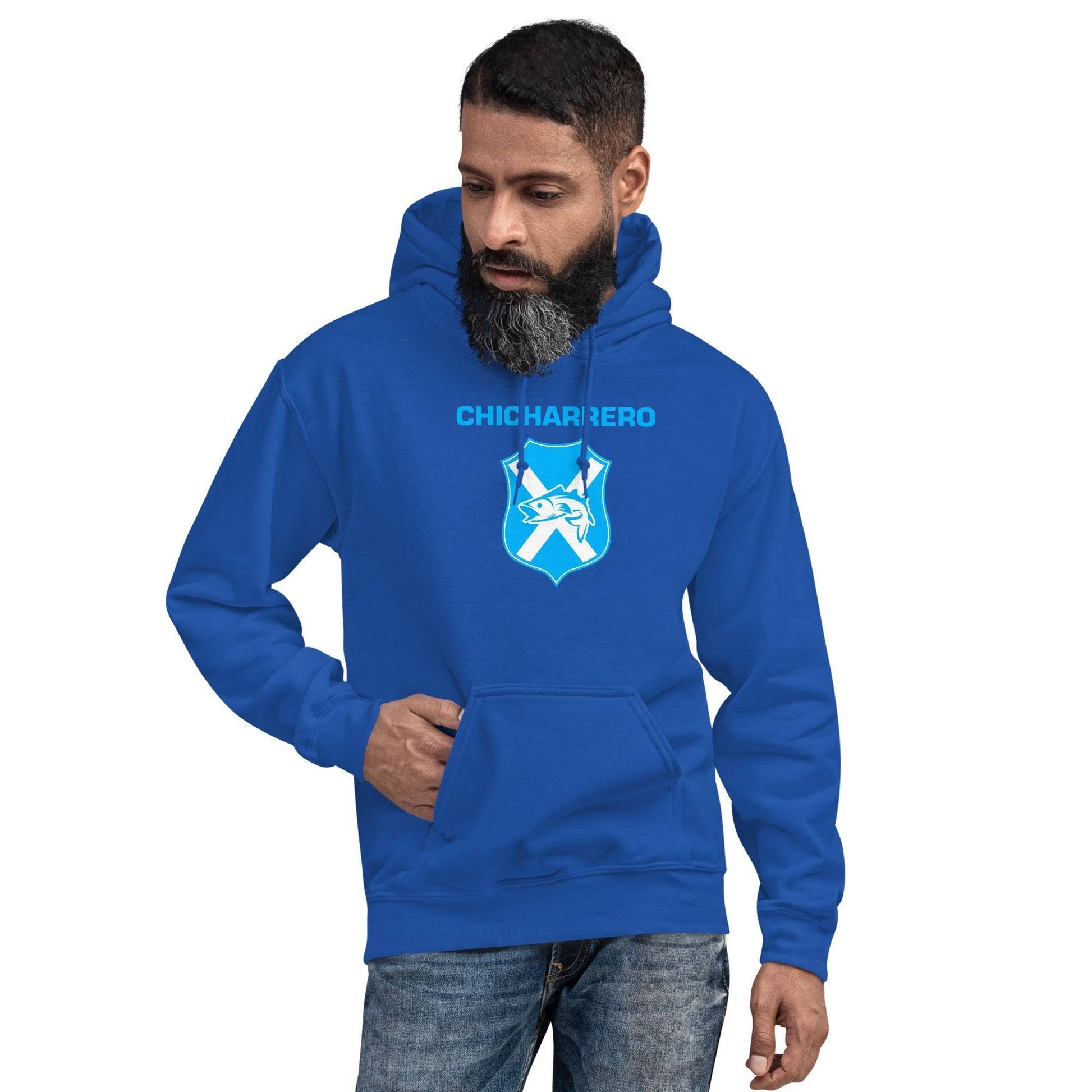 Sudadera capucha azul Tenerife equipo fútbol Chicharrero pez chicharro escudo front