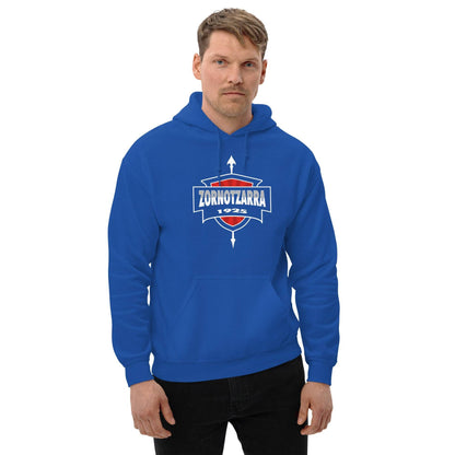 Sudadera capucha azul Amorebita equipo fútbol Zornotzarra escudo front