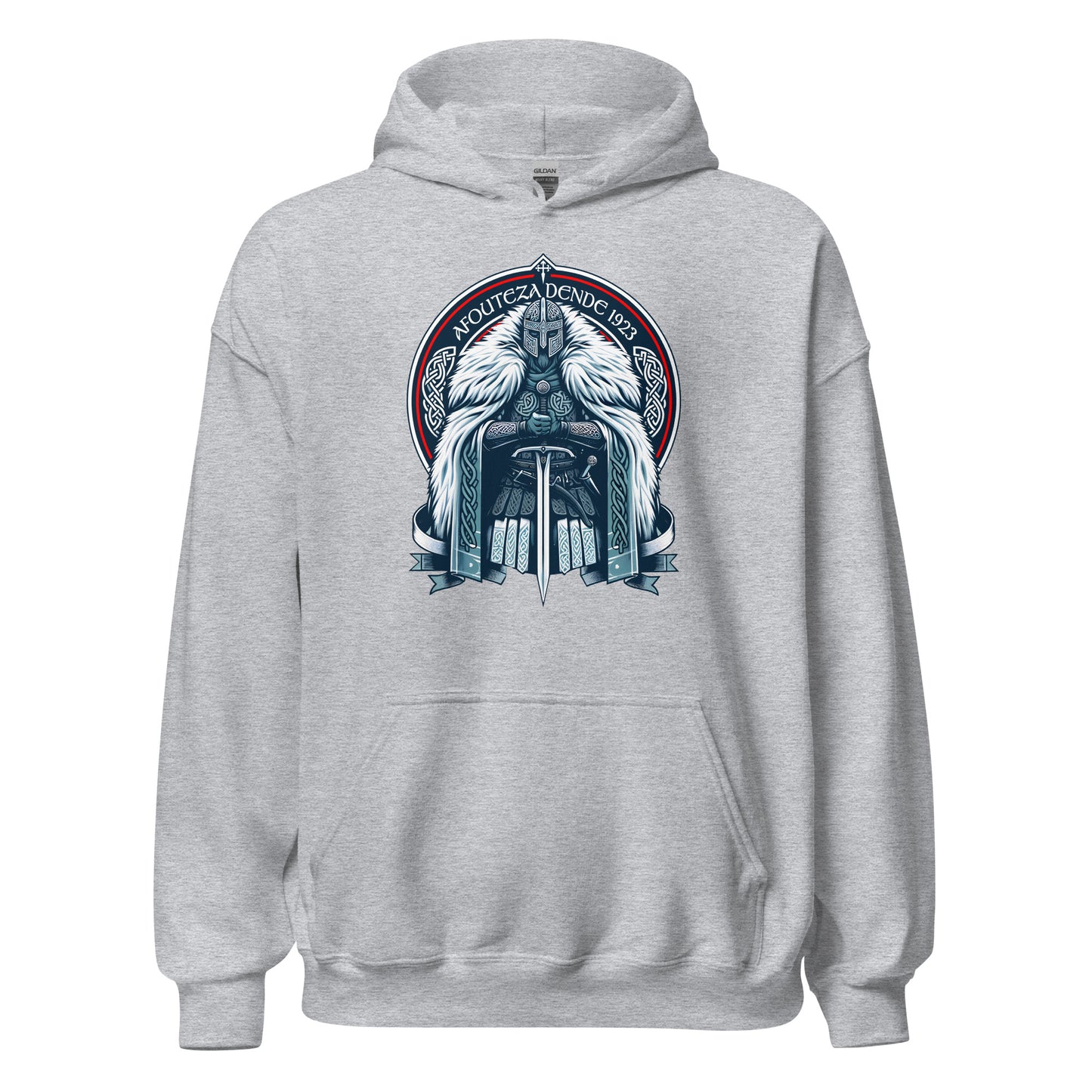 Sudadera capucha gris Celta equipo fútbol Afouteza Dende 1923 con guerrero celta front