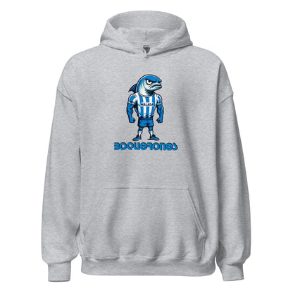 Hoodie Málaga gris claro equipo fútbol Boquerones con imagen boquerón front