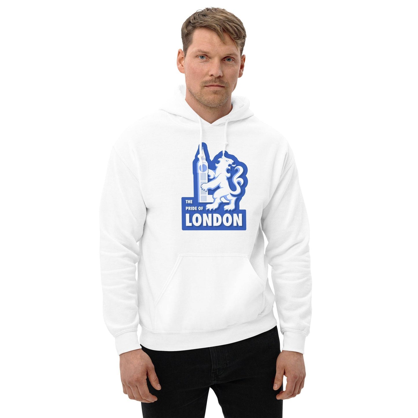 Sudadera capucha blanca Chelsea equipo fútbol The Pride of London león escudo front