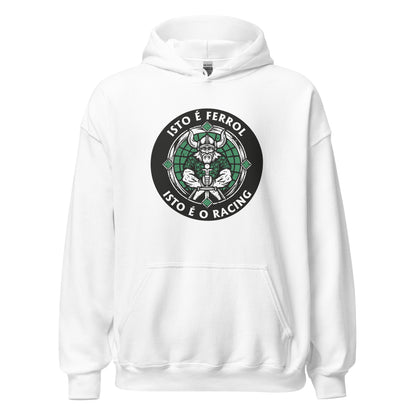 Sudadera capucha blanca Racing Ferrol equipo fútbol Isto é Racing Isto é Ferrol front