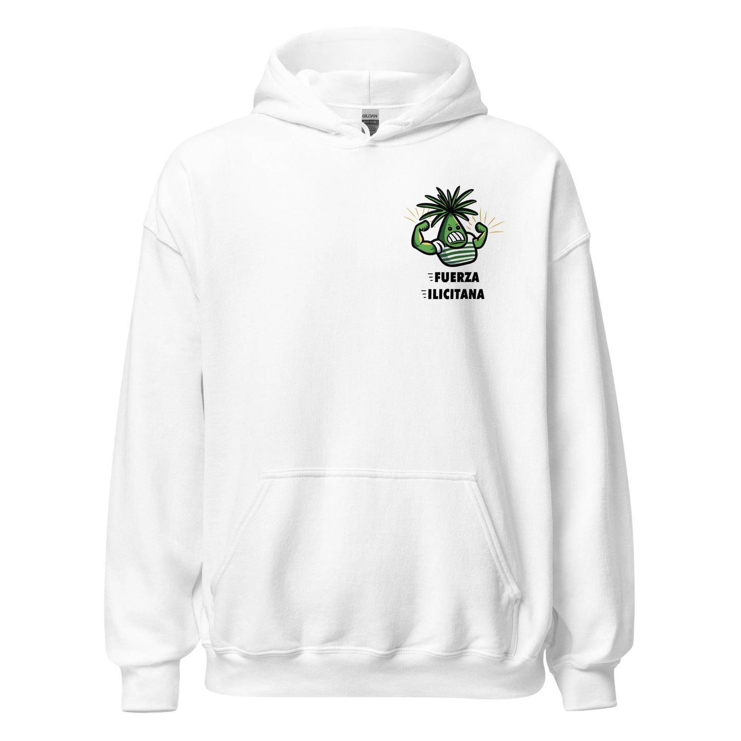 Sudadera capucha blanca Elche equipo fútbol Fuerza Ilicitana Palmera front