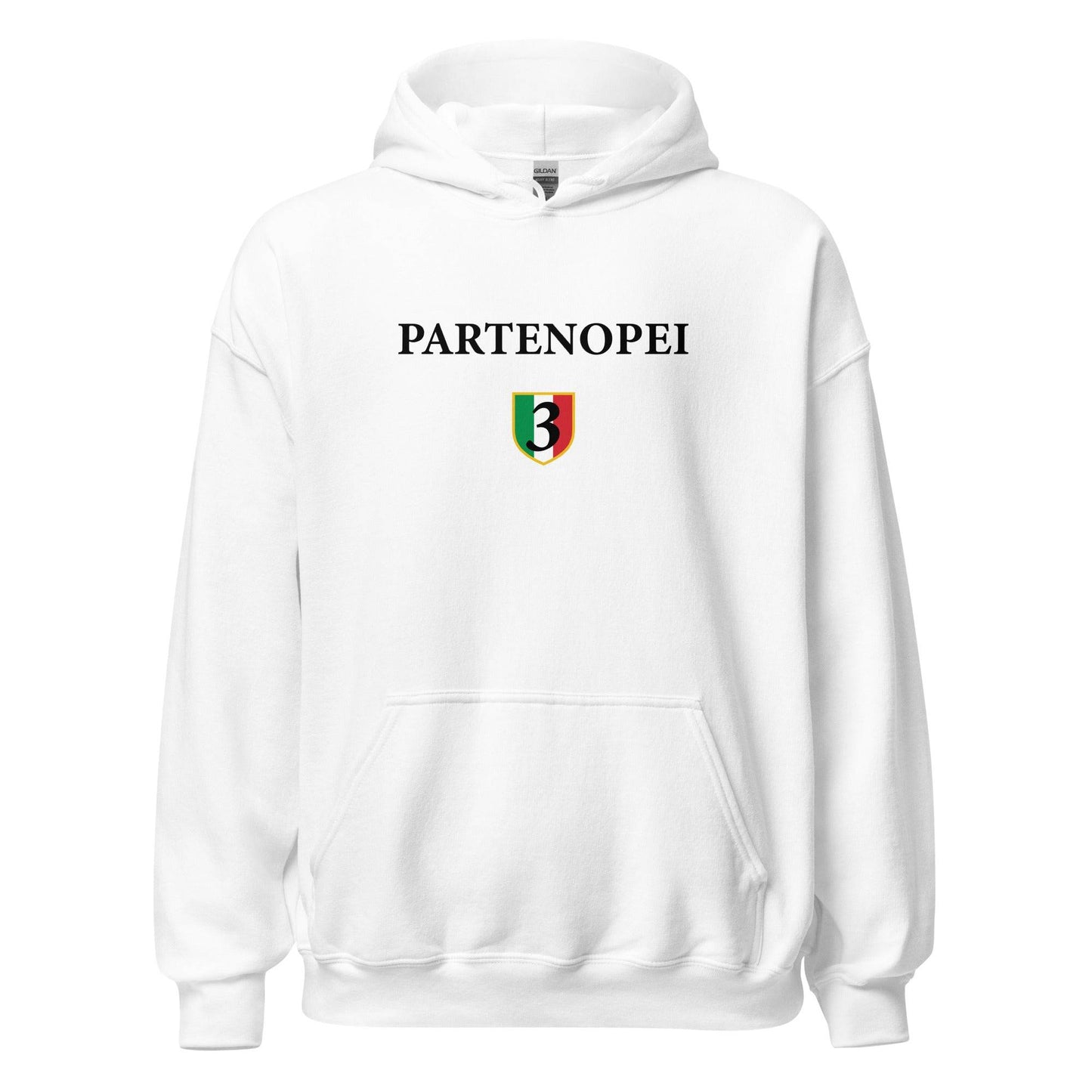 Sudadera capucha blanca Napoli equipo fútbol Partenopei scudeto front