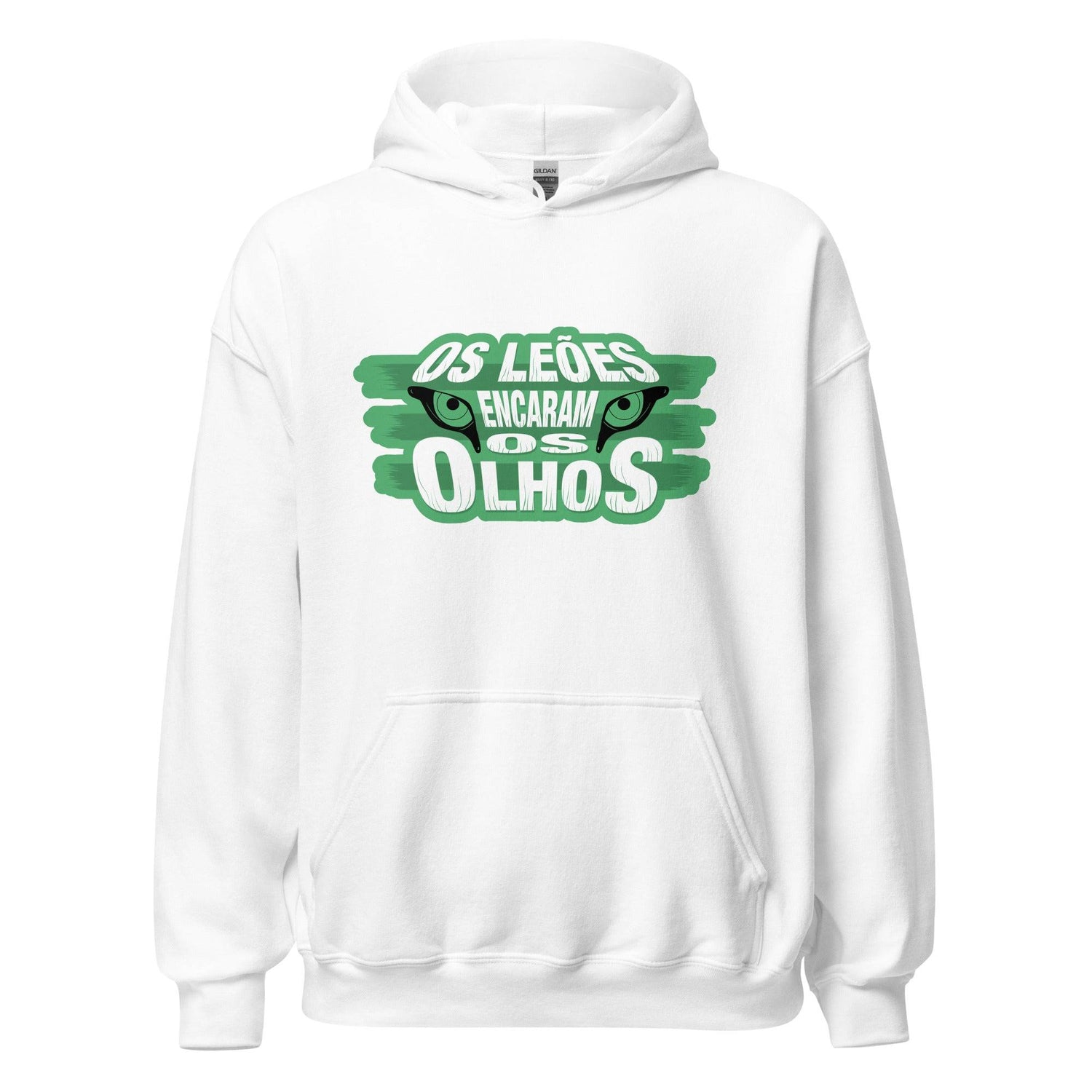 Sudadera capucha blanca Sporting Portugal equipo fútbol Os Leoes Encaram Os Olhos front
