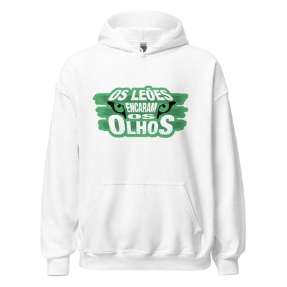 Sudadera capucha blanca Sporting Portugal equipo fútbol Os Leoes Encaram Os Olhos front