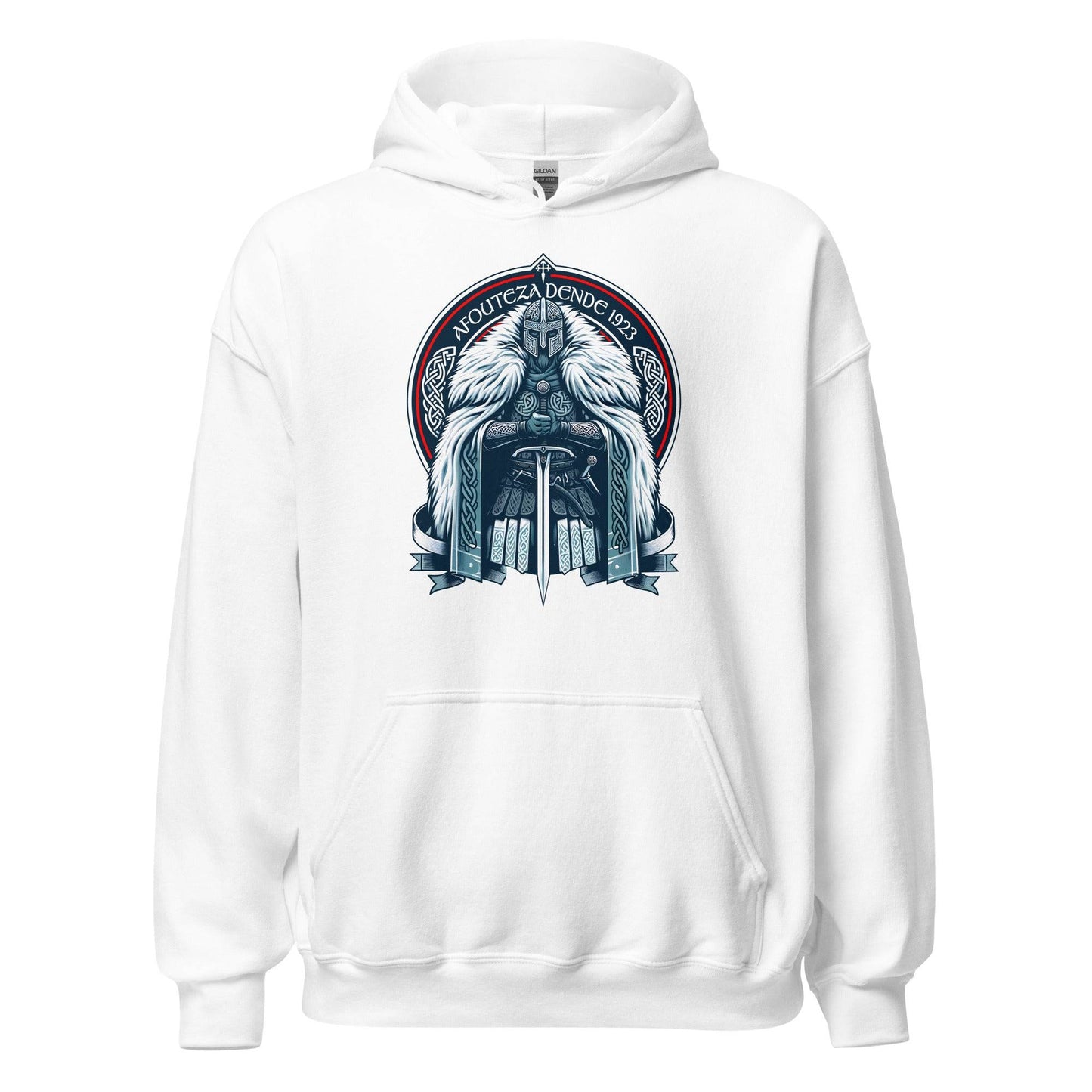 Sudadera capucha blanca Celta equipo fútbol Afouteza Dende 1923 con guerrero celta front