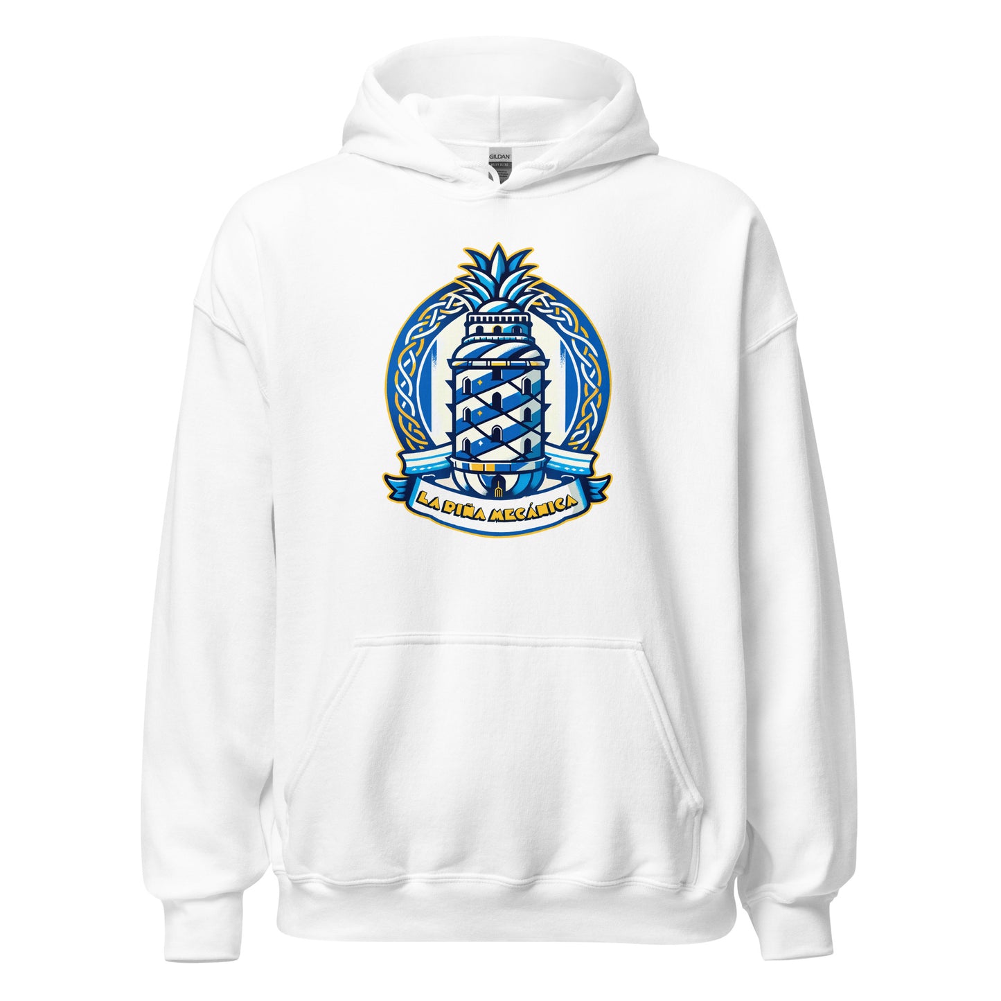 Hoodie Deportivo Coruña blanco equipo fútbol Piña Mecánica front