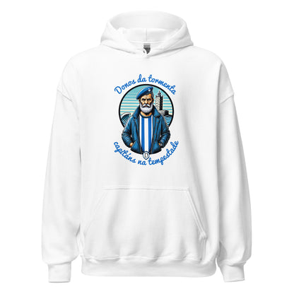 Hoodie Deportivo Coruña blanco equipo fútbol Donos da Tempestade con imagen marinero front