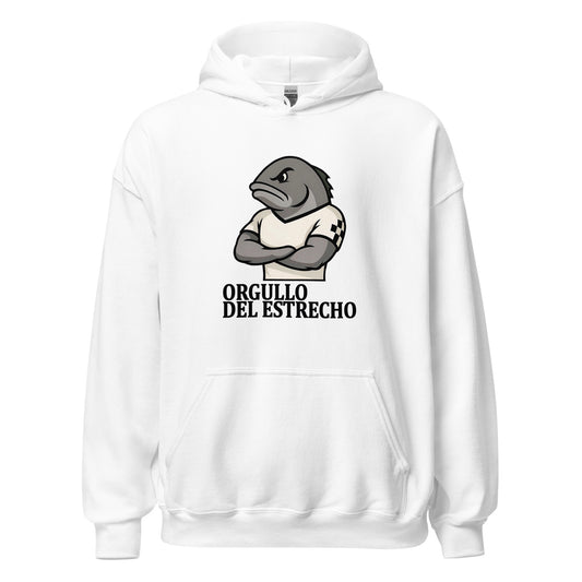 Hoodie Ceuta blanco equipo fútbol Orgullo del estrecho con imagen caballa front