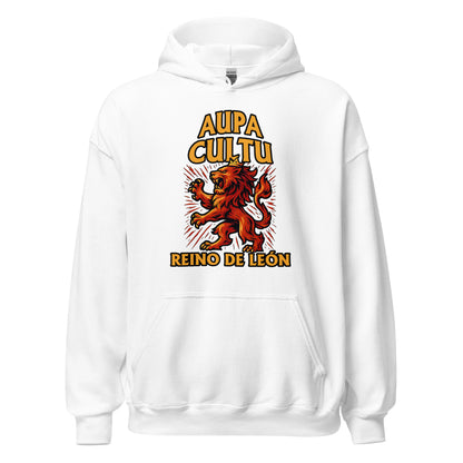 Hoodie Cultural Leonesa blanca equipo fútbol Aupa Cultu con imagen león front