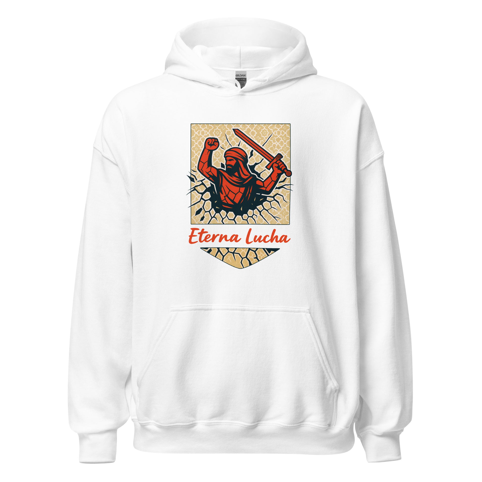 Hoodie Granada blanco equipo fútbol Eterna Lucha con imagen guerrero nazarí front