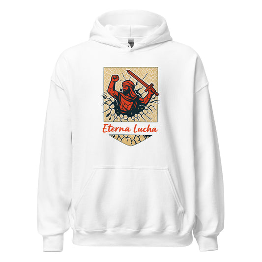 Hoodie Granada blanco equipo fútbol Eterna Lucha con imagen guerrero nazarí front