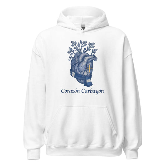 Hoodie Oviedo blanco equipo fútbol Corazón Carbayón con imagen corazón front