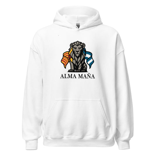 Hoodie Zaragoza blanco equipo fútbol Alma Maña con imagen león front