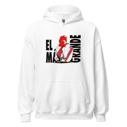 Hoodie River Plate blanco equipo fútbol El Más Granse con imagen gallina front