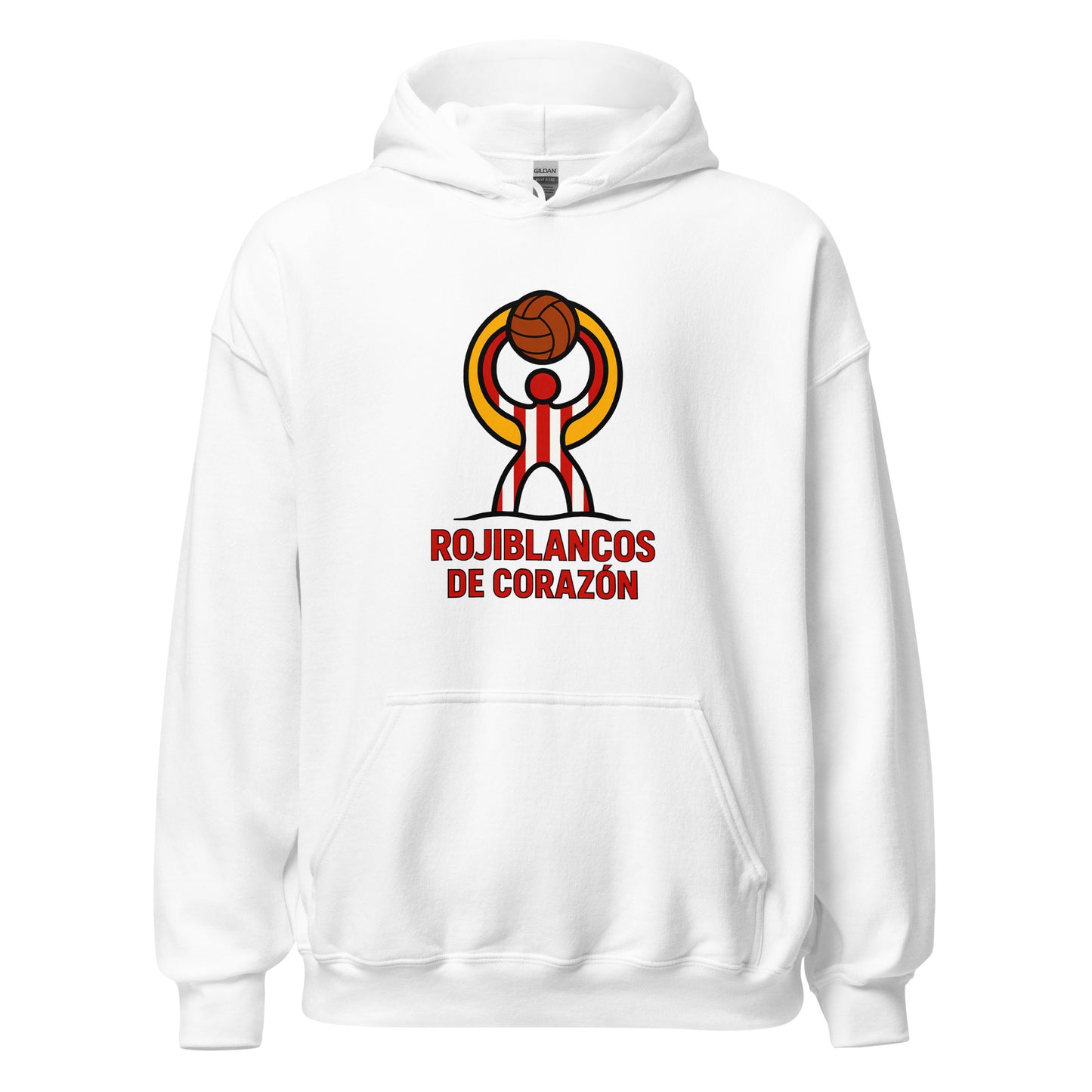 Hoodie Almería blanco equipo fútbol Rojiblancos de Corazón front