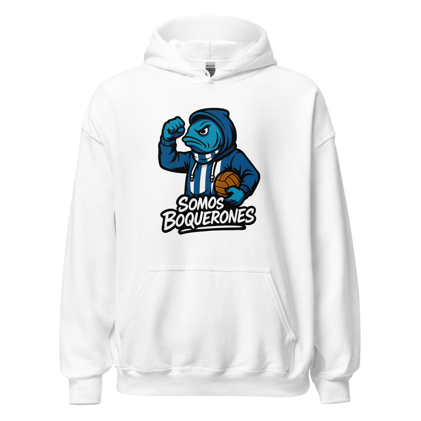 Hoodie Málaga blanco equipo fútbol Somos Boquerones front